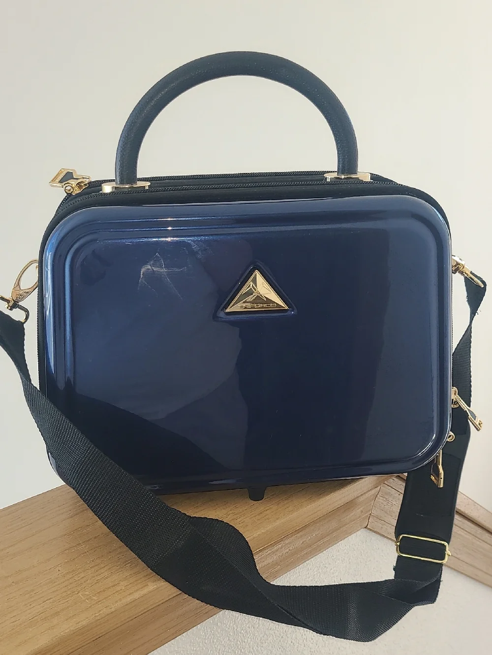 Triforce Navy Hard Shell Cosmetic Case with Top Handle and Strap